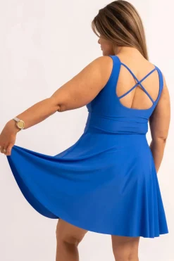 Silky Scoop Neck Comfort Crop Mini Dress - Electric Blue