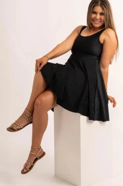 Silky Scoop Neck Comfort Crop Mini Dress - Black Exotic Touch Jag