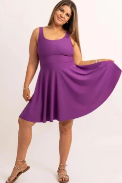 Silky Scoop Neck Comfort Crop Mini Dress - Purple