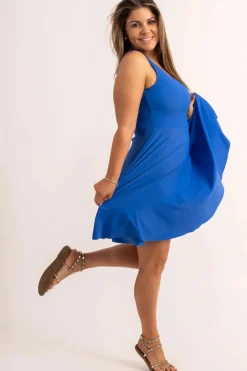 Silky Scoop Neck Comfort Crop Mini Dress - Electric Blue