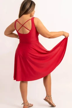 Silky Scoop Neck Comfort Crop Midi Dress W/ Pockets - Red