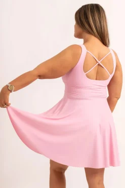 Silky Scoop Neck Comfort Crop Mini Dress - Pastel Pink