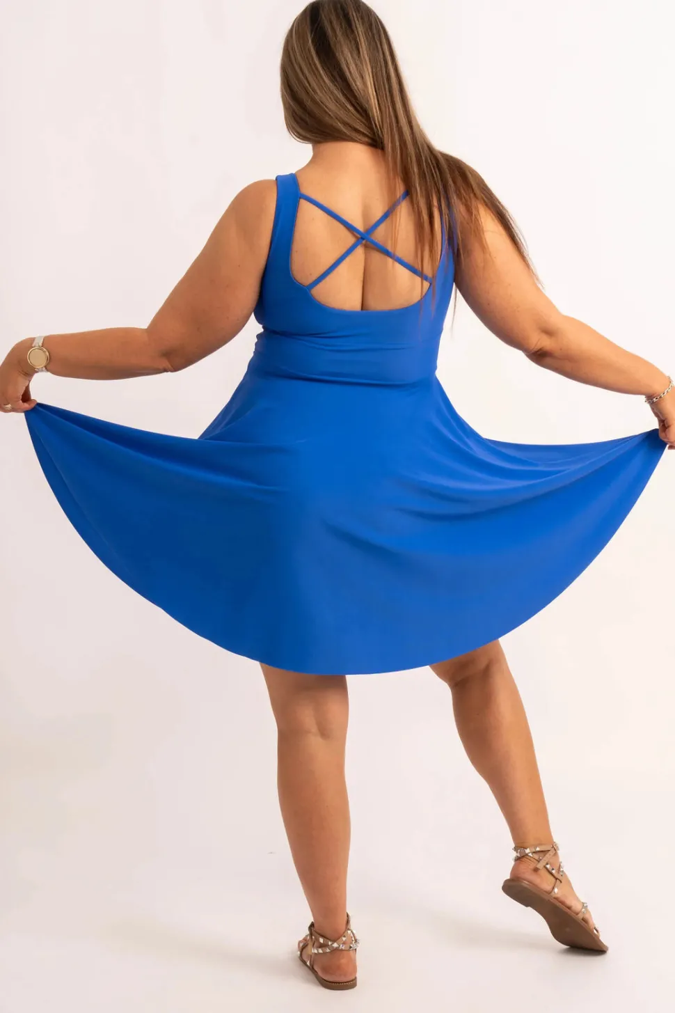Silky Scoop Neck Comfort Crop Mini Dress - Electric Blue