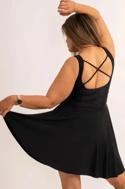 Silky Scoop Neck Comfort Crop Mini Dress - Black