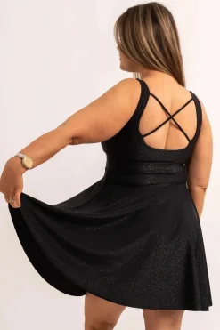 Silky Scoop Neck Comfort Crop Mini Dress - Black Exotic Touch Jag