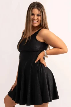 Silky Scoop Neck Comfort Crop Mini Dress - Black Exotic Touch Jag