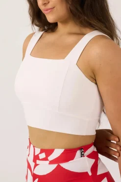 Silky Square Neck Comfort Crop Top - White