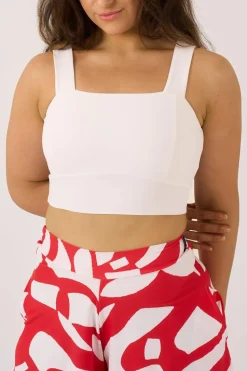 Silky Square Neck Comfort Crop Top - White