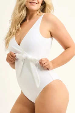Silky Wrap One Piece W/ Extra Coverage Bottoms - White