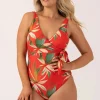Silky Wrap Over Low Leg One Piece - Flame Tropico