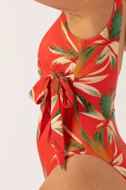 Silky Wrap Over Low Leg One Piece - Flame Tropico