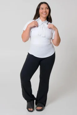 Slinky Silky Boss Bish Blouse W/ Flutter Sleeve - White