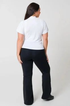 Slinky Silky Boss Bish Blouse W/ Flutter Sleeve - White
