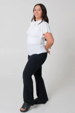 Slinky Silky Boss Bish Blouse W/ Flutter Sleeve - White
