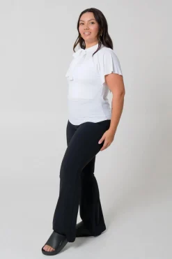 Slinky Silky Boss Bish Blouse W/ Flutter Sleeve - White