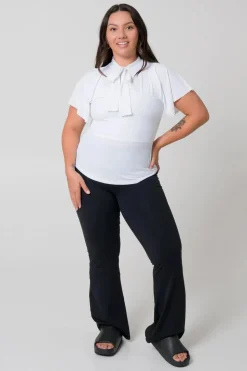 Slinky Silky Boss Bish Blouse W/ Flutter Sleeve - White