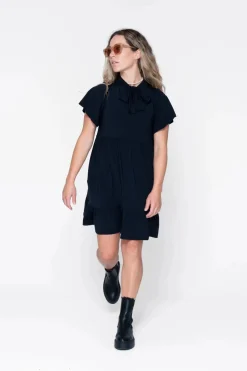 Slinky Silky Boss Bish Tiered Mini Dress - Black