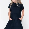 Slinky Silky Boss Bish Tiered Midi Dress - Black