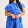 Slinky Silky Boss Bish Tiered Mini Dress - Electric Blue