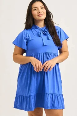 Slinky Silky Boss Bish Tiered Mini Dress - Electric Blue