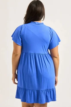 Slinky Silky Boss Bish Tiered Mini Dress - Electric Blue