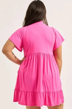 Slinky Silky Boss Bish Tiered Mini Dress - Candy Pink