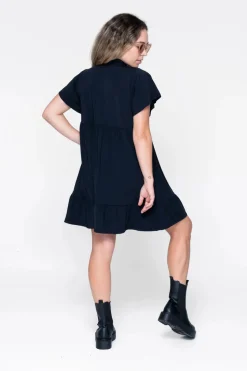 Slinky Silky Boss Bish Tiered Mini Dress - Black