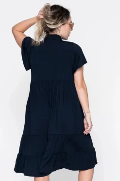 Slinky Silky Boss Bish Tiered Midi Dress - Black