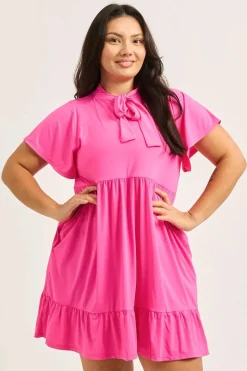 Slinky Silky Boss Bish Tiered Mini Dress - Candy Pink