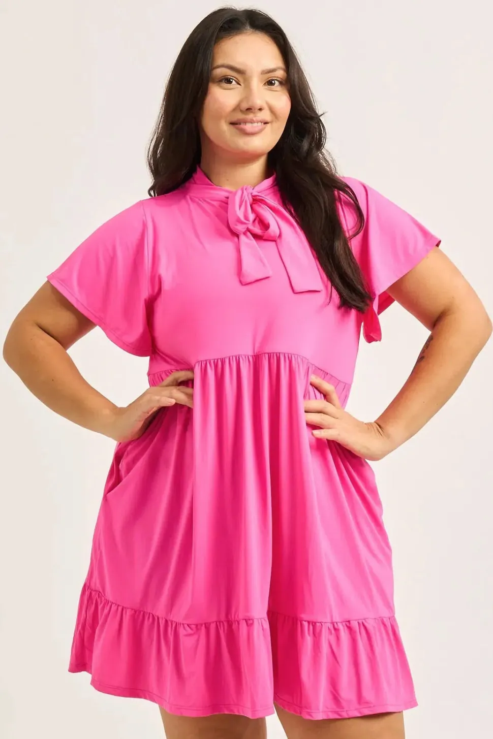 Slinky Silky Boss Bish Tiered Mini Dress - Candy Pink