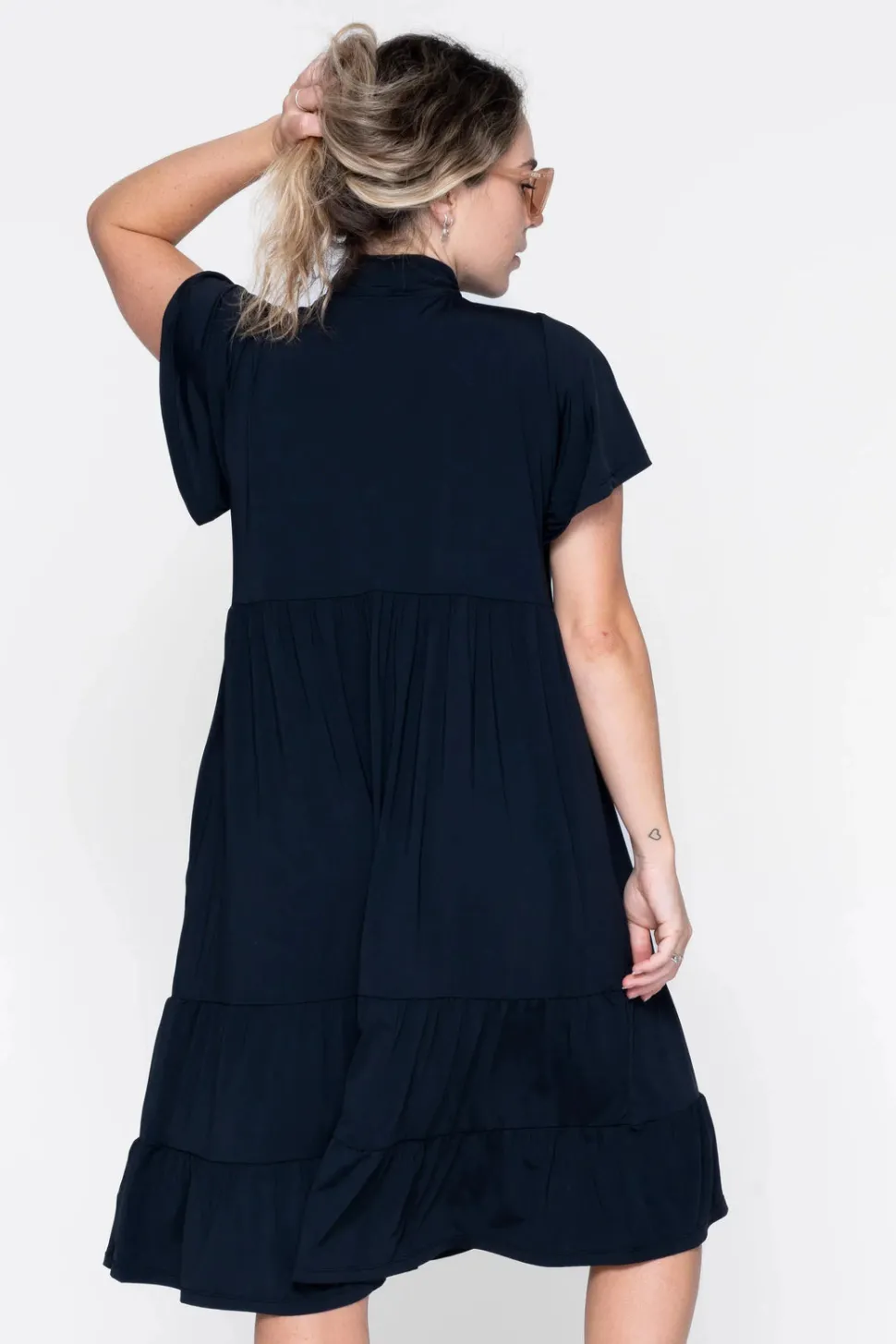 Slinky Silky Boss Bish Tiered Midi Dress - Black