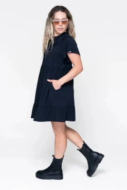 Slinky Silky Boss Bish Tiered Mini Dress - Black
