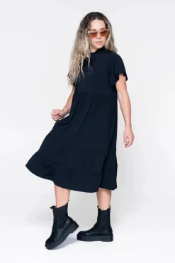 Slinky Silky Boss Bish Tiered Midi Dress - Black