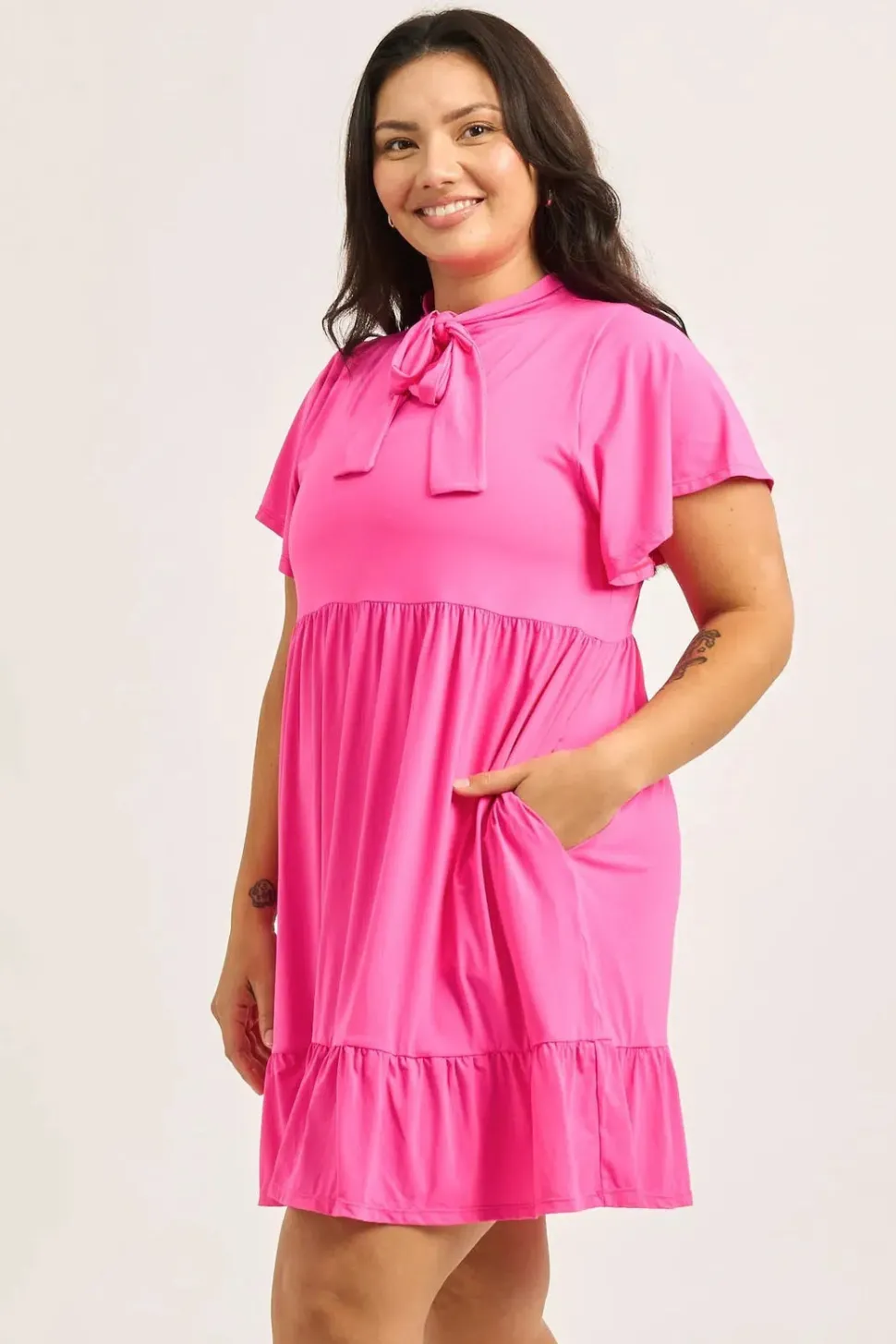 Slinky Silky Boss Bish Tiered Mini Dress - Candy Pink