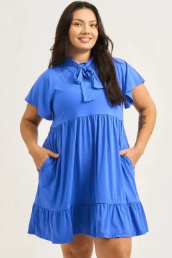 Slinky Silky Boss Bish Tiered Mini Dress - Electric Blue