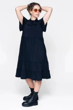 Slinky Silky Boss Bish Tiered Midi Dress - Black