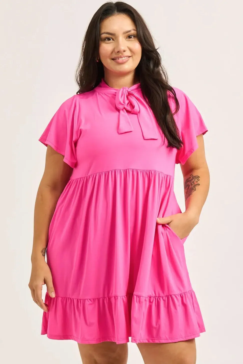 Slinky Silky Boss Bish Tiered Mini Dress - Candy Pink