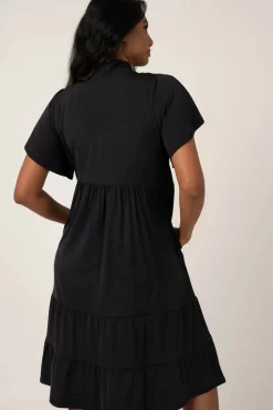Slinky Silky Boss Bish Tiered Midi Dress - Black