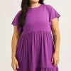 Slinky To Touch Baby Doll Tiered Mini Dress - Purple