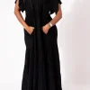 Slinky To Touch Baby Doll Tiered Maxi Dress - Black