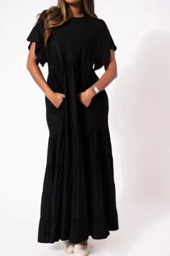 Slinky To Touch Baby Doll Tiered Maxi Dress - Black