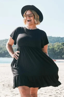 Slinky To Touch Baby Doll Tiered Mini Dress - Black