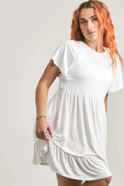 Slinky To Touch Baby Doll Tiered Mini Dress - White