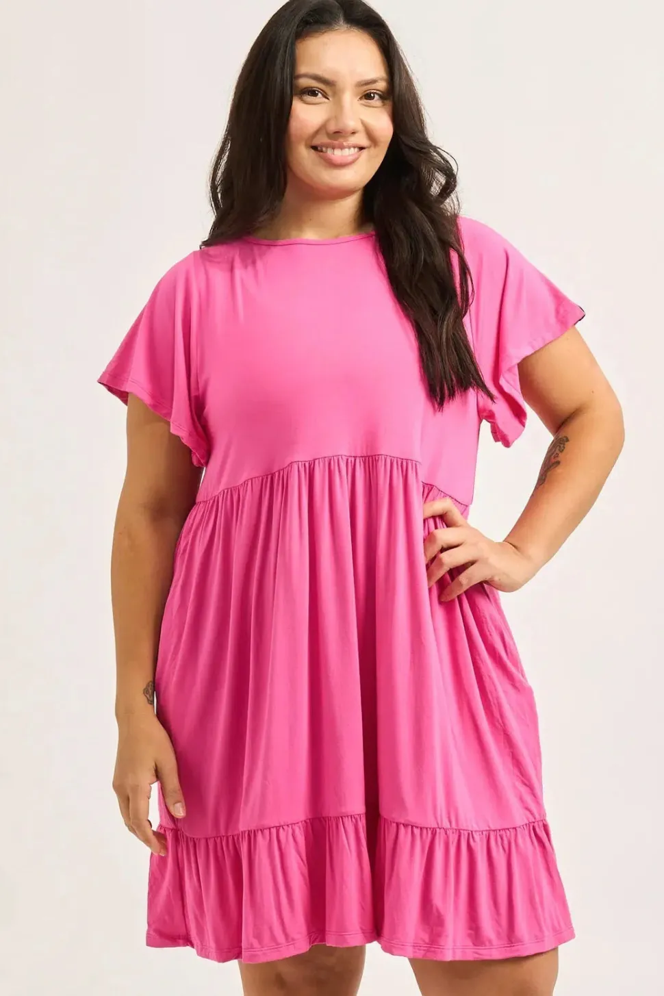 Slinky To Touch Baby Doll Tiered Mini Dress - Candy Pink