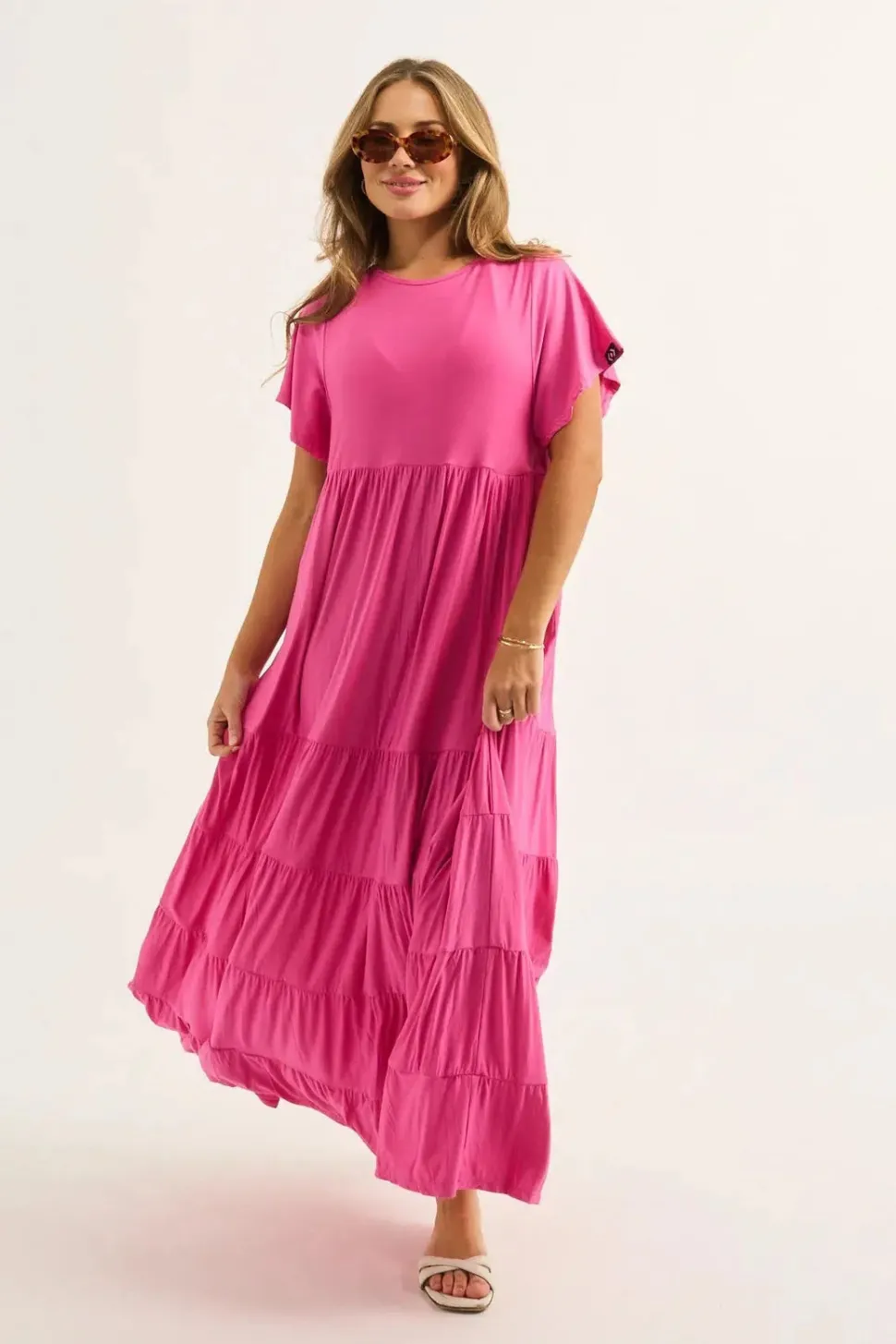 Slinky To Touch Baby Doll Tiered Maxi Dress - Candy Pink
