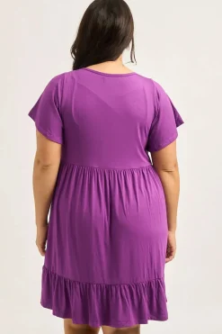 Slinky To Touch Baby Doll Tiered Mini Dress - Purple
