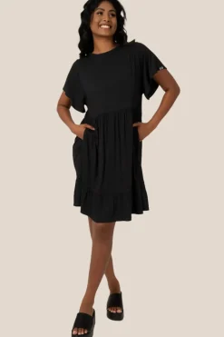 Slinky To Touch Baby Doll Tiered Mini Dress - Black