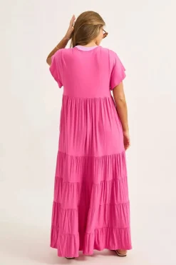 Slinky To Touch Baby Doll Tiered Maxi Dress - Candy Pink