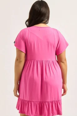 Slinky To Touch Baby Doll Tiered Mini Dress - Candy Pink