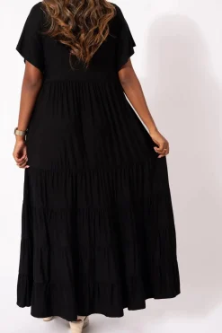 Slinky To Touch Baby Doll Tiered Maxi Dress - Black